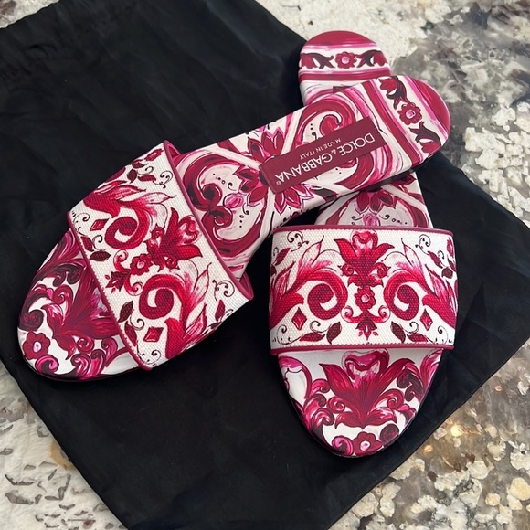 DOLCE & GABBANA PRINTED CANCAS SLIDES SIZE 38.5 - Picture 1 of 17